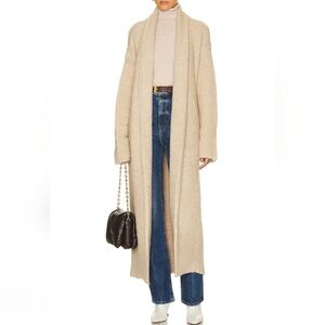 SEROYA Reed Beige Floor-Length Teddy-Boucle Cardigan Small